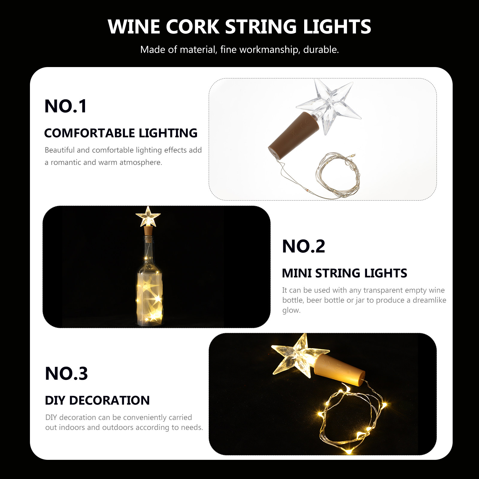 Decor Lighting Cork - ไฟ LED แบบสายสำหรับขวดไวน์ 2 ชิ้น ตกแต่ง