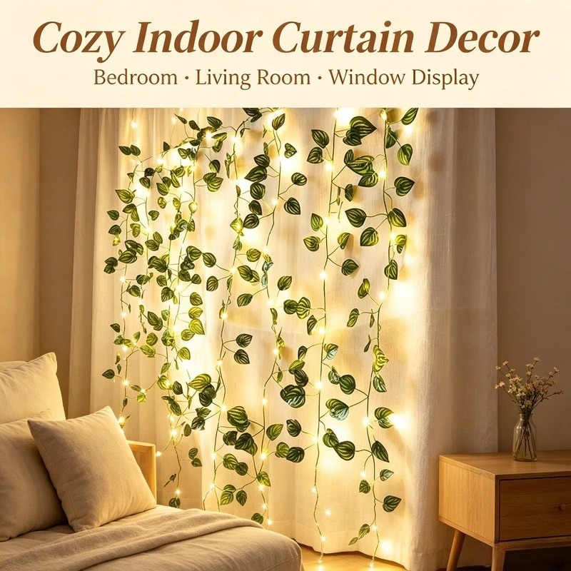 Garden Lighting Decor - ไฟประดับใบไม้เทียม LED ความยาว 2 เมตร, ไฟประดับรูปดอกไม้