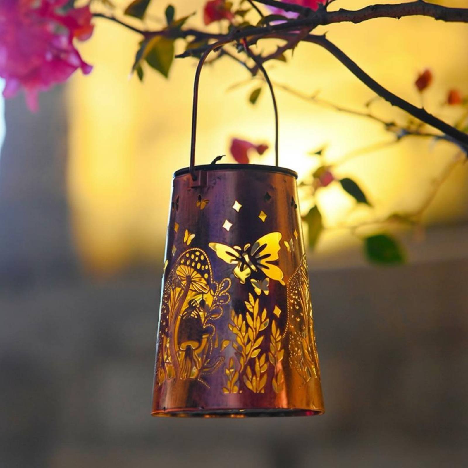 Garden Lighting Decor - โคมไฟสวนลายดอกไม้ โคมไฟสวน ระบบเปิด/ปิดอัตโนมัติ โคมไฟแขวนเหล็กดัด โคมไฟกลางแจ้ง ทนทานต่อสภาพอากาศ