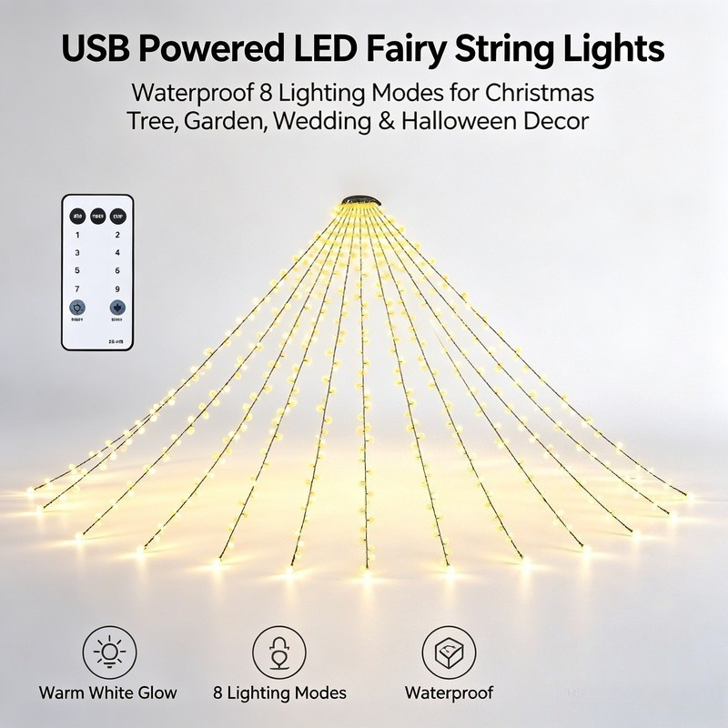 Garden Lighting Decor - ไฟประดับ LED แบบ USB กันน้ำ สำหรับตกแต่งต้นคริสต์มาส