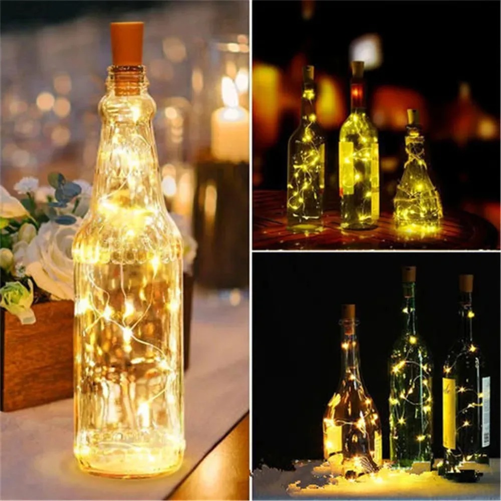 Decor Lighting Cork - 10 ชิ้นไฟ LED ขวดไวน์ โคมไฟคอร์ก สายไฟทองแดง