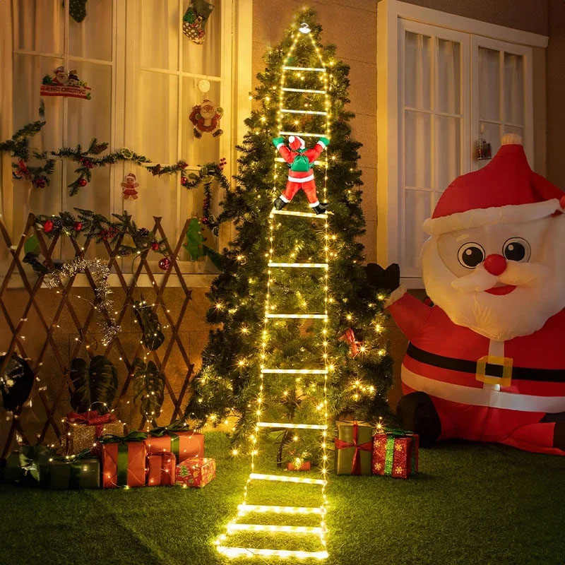 Garden Lighting Decor - ไฟคริสต์มาส LED สายไฟตกแต่งบันไดพร้อมซานตาคลอส สำหรับตกแต่งภายในและภายนอก หน้าต่าง สวน