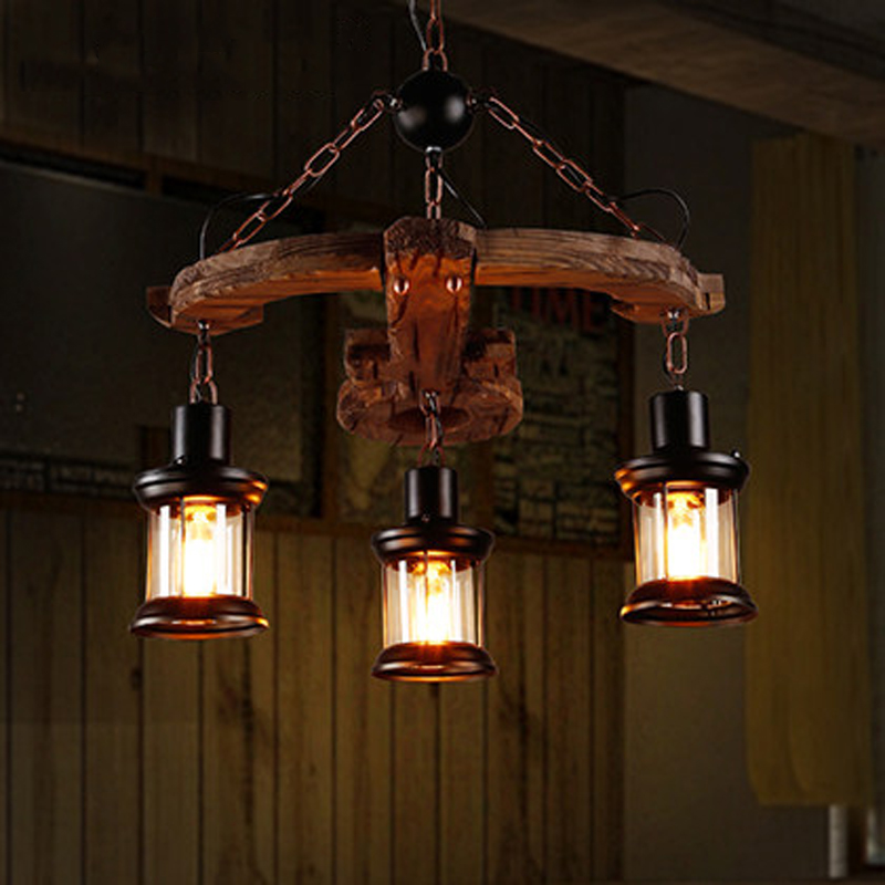 Lighting Decor Store - Loft จี้โคมไฟห้องรับประทานอาหารโคมระย้าร้านอาหารโคมไฟแก้วไม้แสง Retro ร้านเสื้อผ้าบาร์ตกแต่งแขวน
