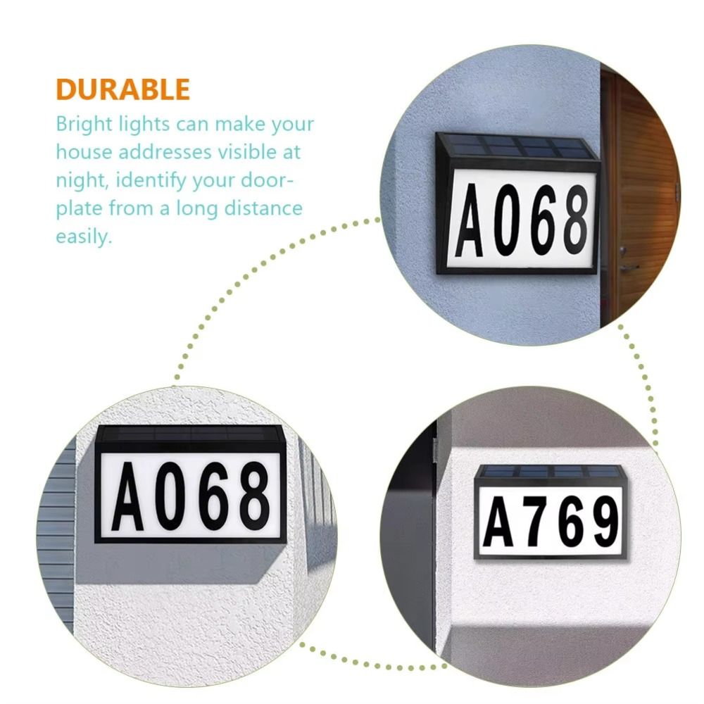 Decor Lighting Address - ไฟ LED พลังงานแสงอาทิตย์สำหรับป้ายที่อยู่ พร้อมตัวเรือนกันน้ำ แบตเตอรี่ในตัว สติ๊กเกอร์ตัวเลขครบชุด