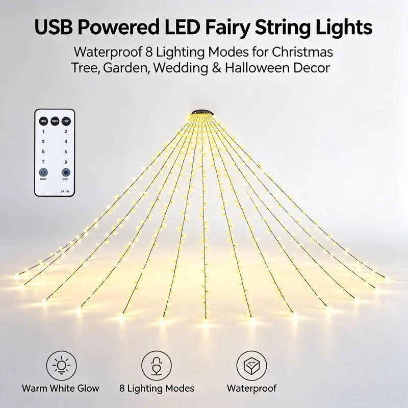ไฟสาย LED USB กันน้ำ, 8 โหมดแส - Garden Lighting Decor บทวิจารณ์และราคา